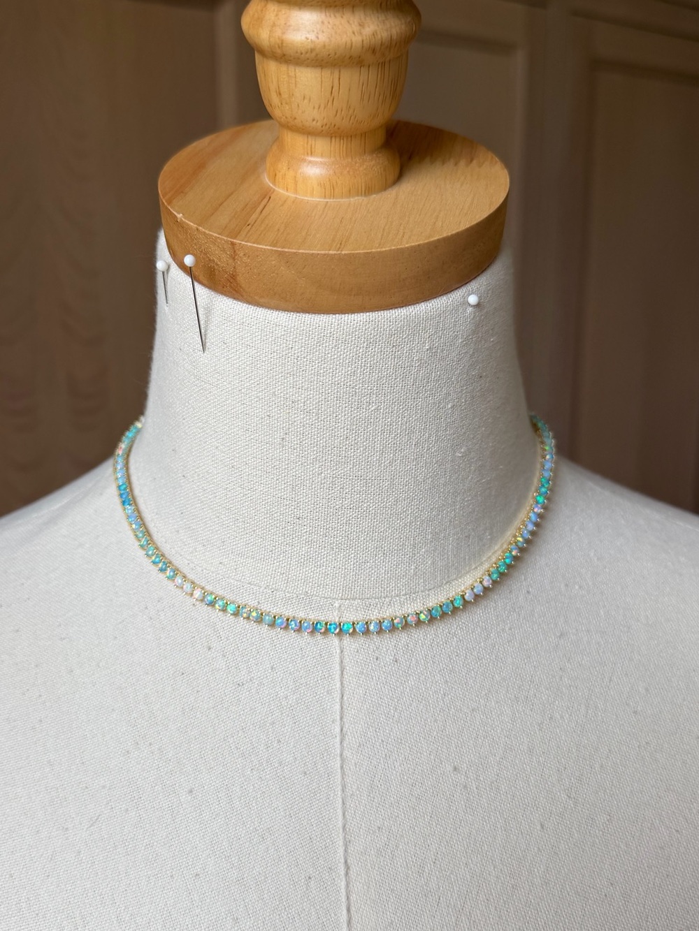 MELINDA MARIA | Not Your Basic Tennis Necklace 3mm - Gold & Blue Opal